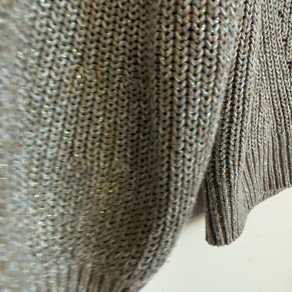 H&M Green & Metallic Gold Tight Knit Balloon Sleeve Sweater Small Cozy Fall - Picture 3 of 12